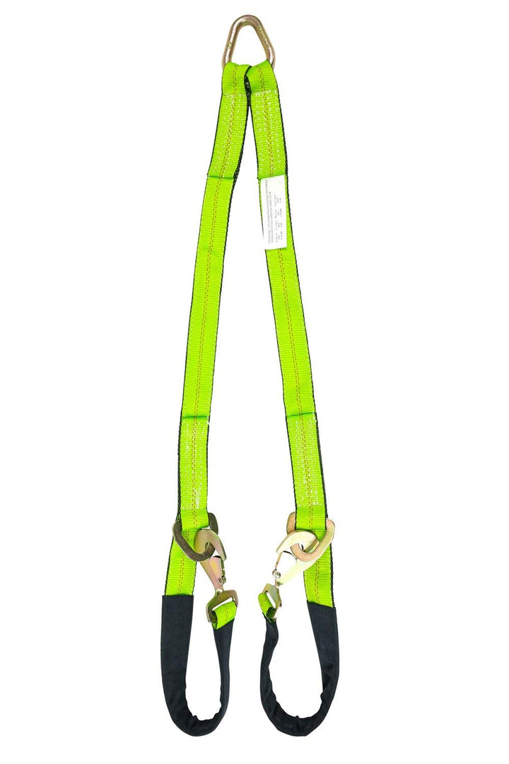 Mytee Products V-bridle front view showing hooks and D-ring, highlights secure towing