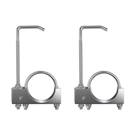 Myzpahn front view of two exhaust clamp hangers showing durable construction and value