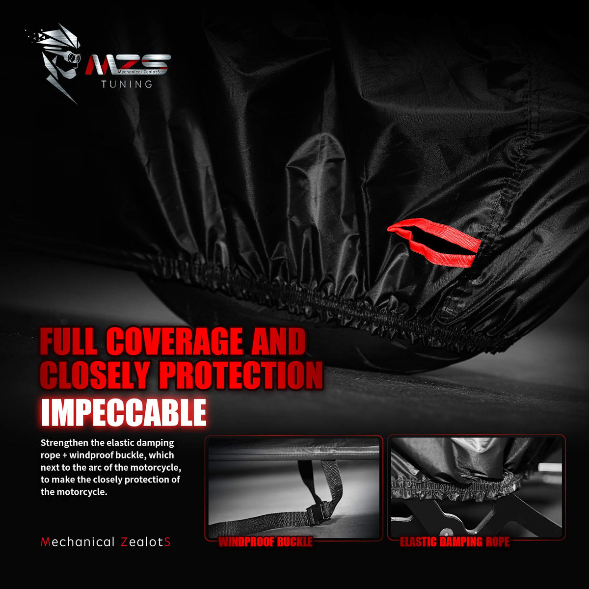 MZS adjuster buckle and elastic hem keeping cover secure