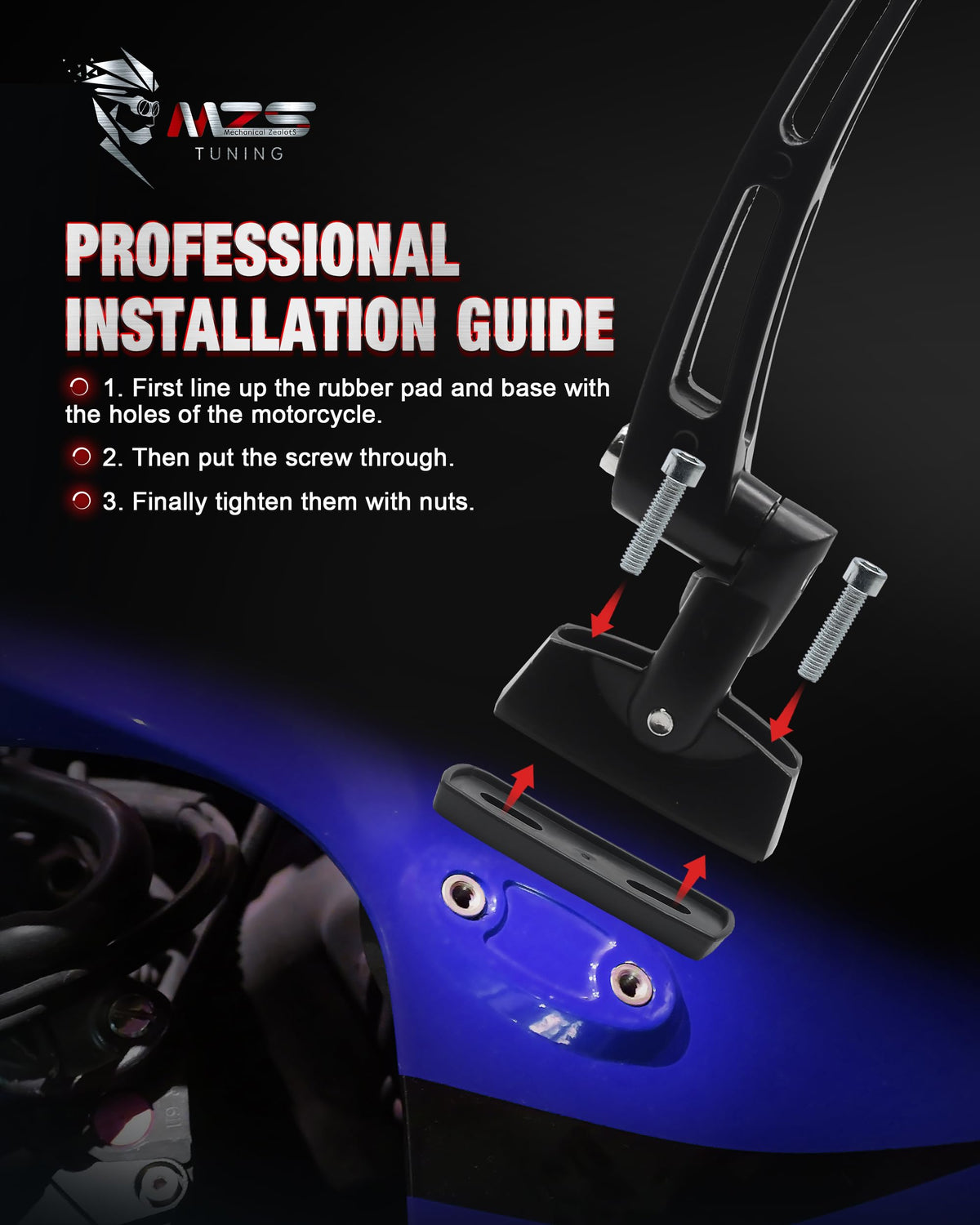 MZS ball-joint and bracket detail showing double-adjustment flexibility