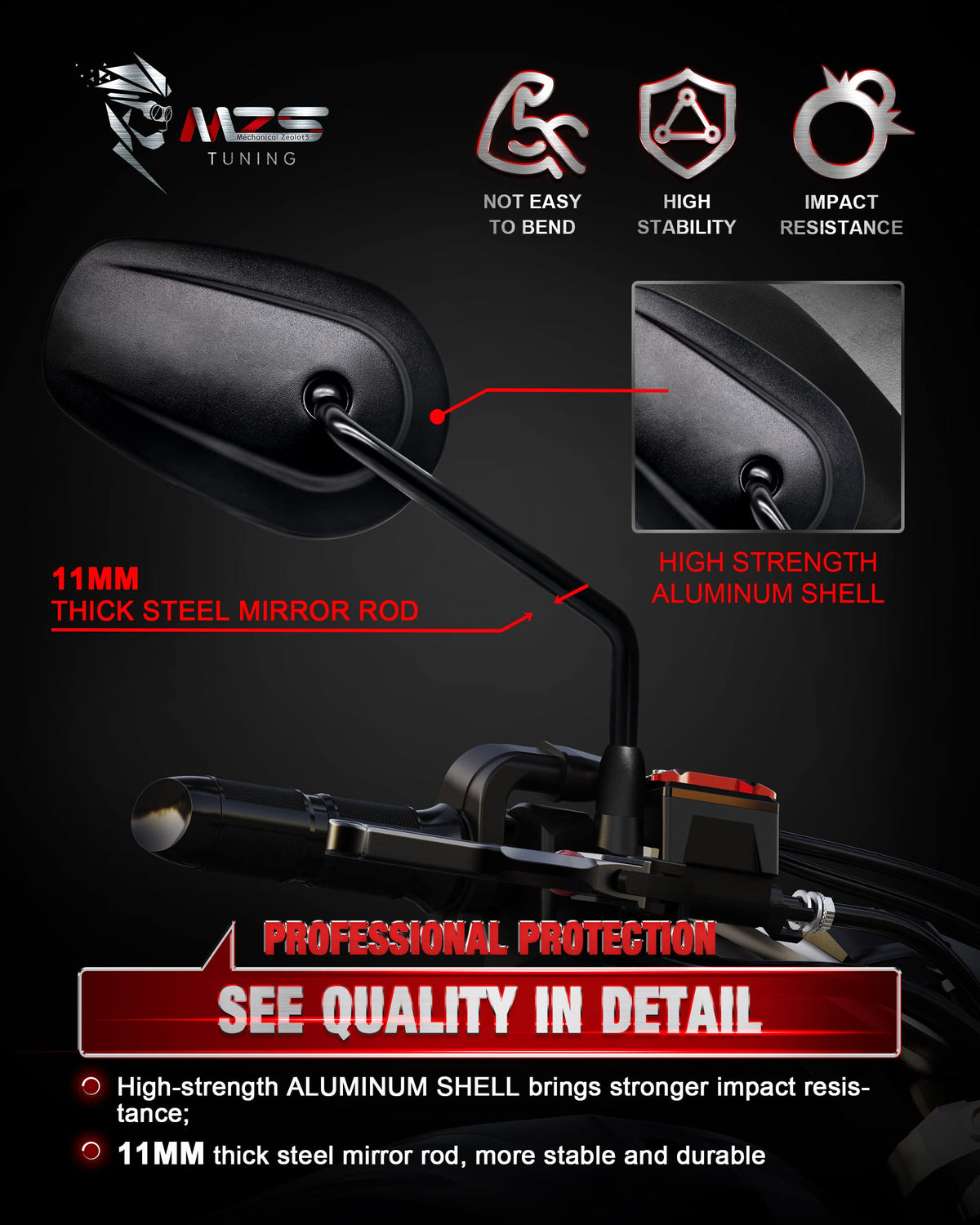 MZS aluminum stem detail showing sturdy construction and corrosion resistance
