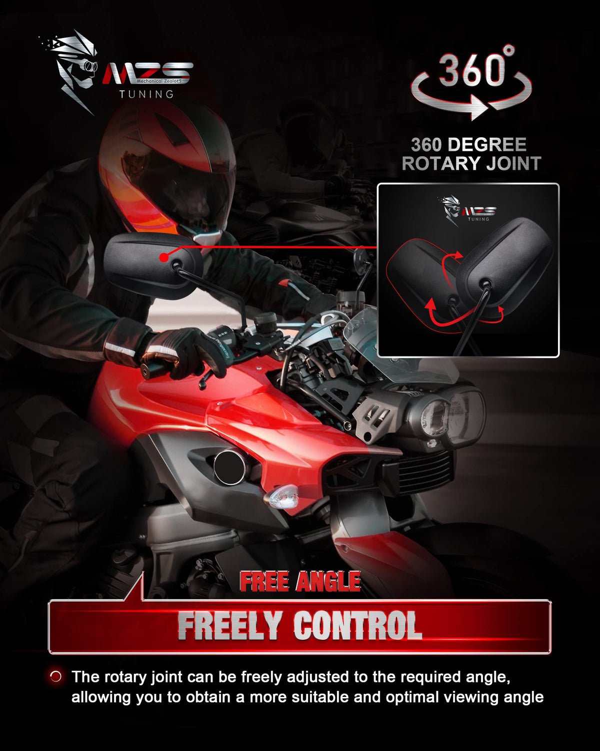 MZS ball joint angle adjustment illustrating 360-degree positioning flexibility
