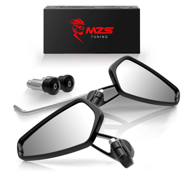 MZS front view of mirror showing sleek bar-end styling and improved visibility