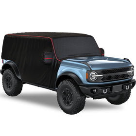 MZS front view of Bronco 4-door cover installed showing full fit and protection benefits