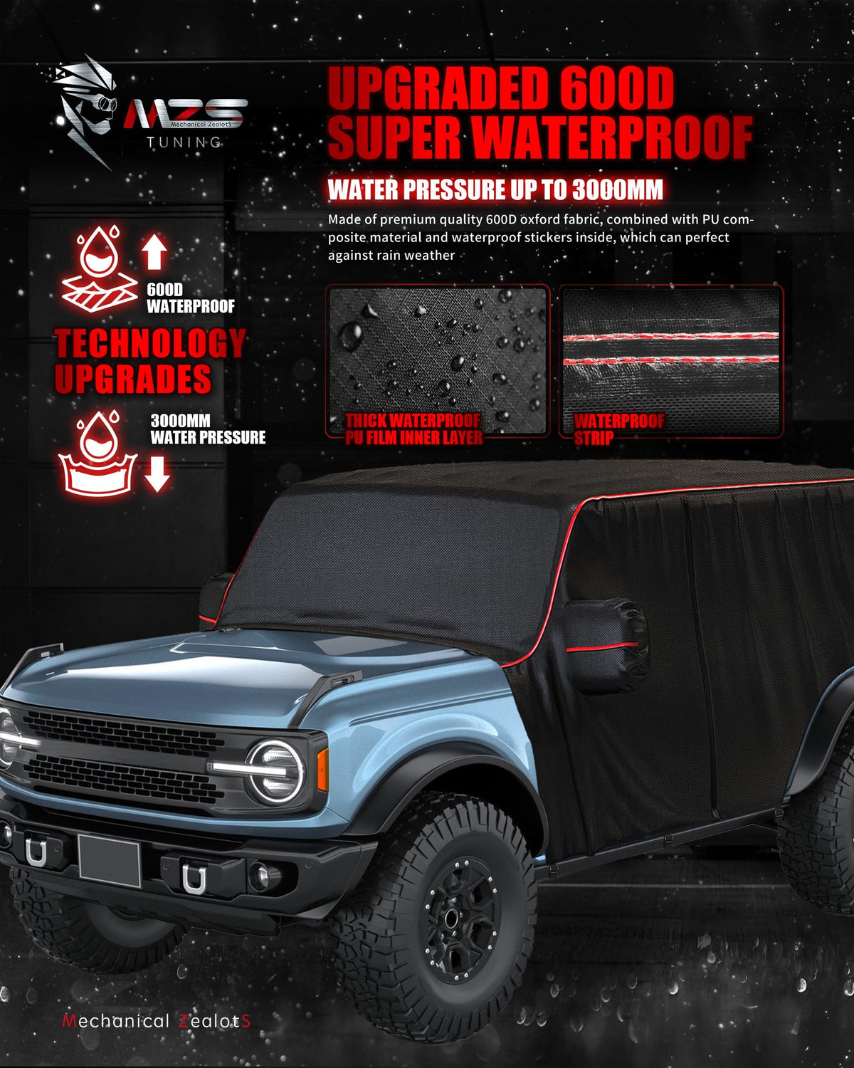 MZS mirror pocket detail protecting Bronco side mirror from scratches and impacts