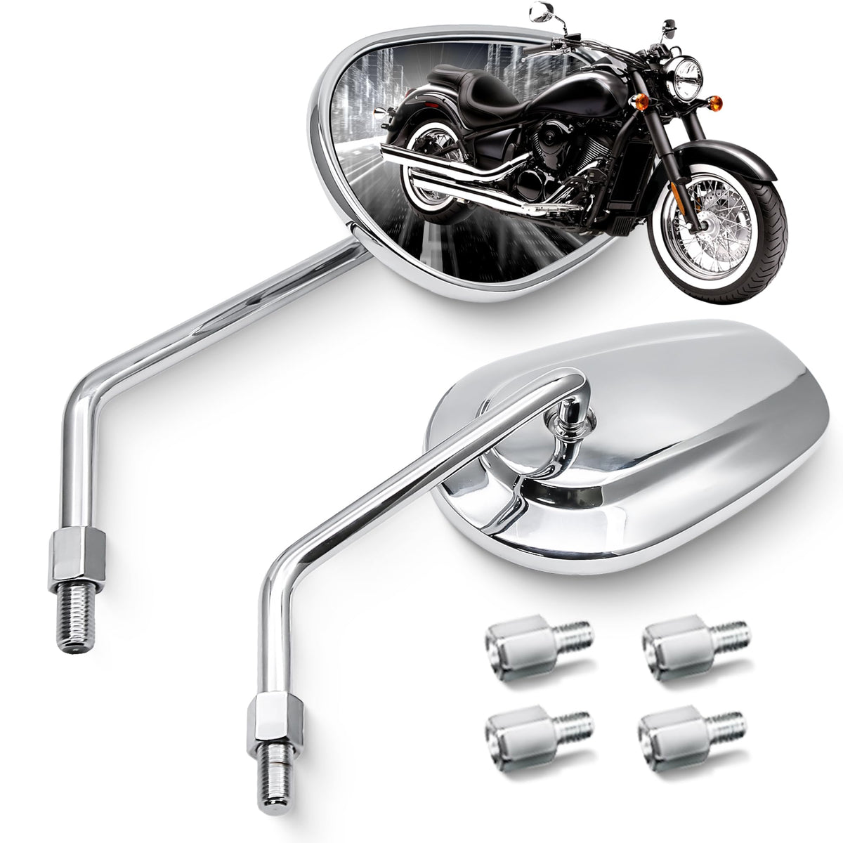MZS chrome front view pair showing polished finish and clear optics for improved visibility