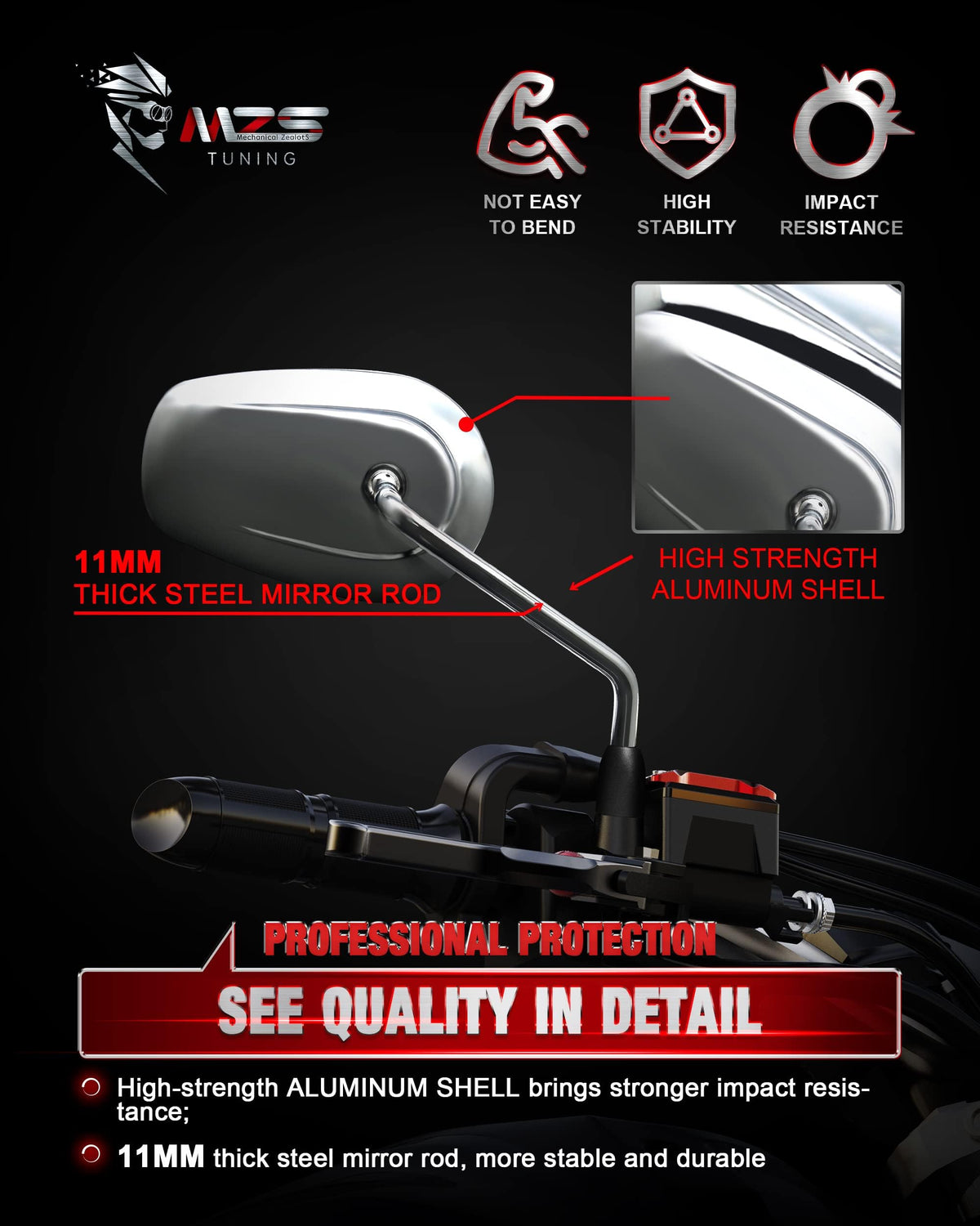 MZS aluminum stem detail showing corrosion resistance and sturdy construction benefit