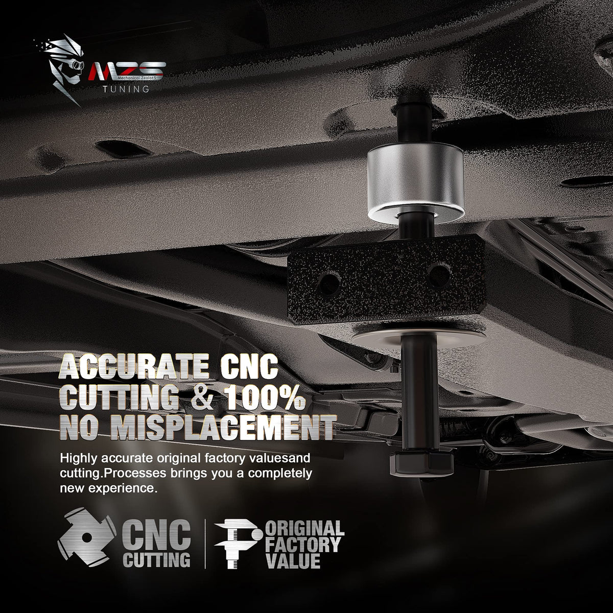 MZS hardware and spacers laid out, highlighting included components for easy install