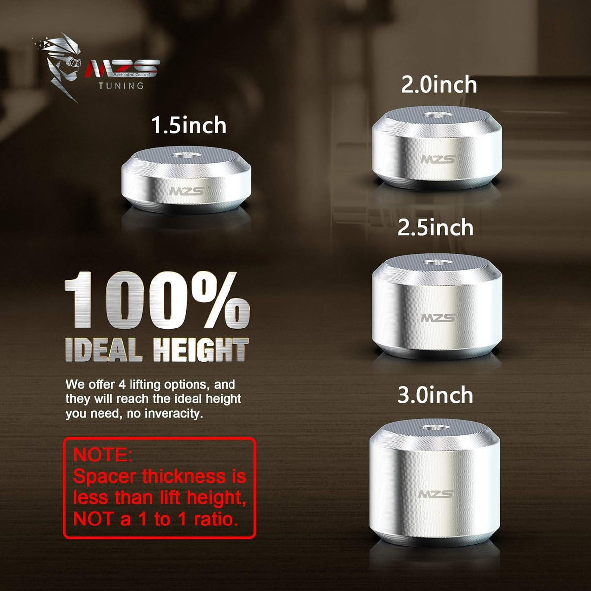 MZS height comparison 3inch scale showing true three-inch lift benefit