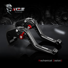 MZS levers installed on motorcycle handlebar illustrating improved reach and fitment