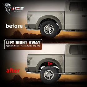 MZS-equipped Tacoma with leveled stance illustrating improved tire clearance and aesthetics