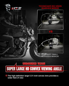 MZS mirror mounted on handlebar demonstrating easy direct-fit installation