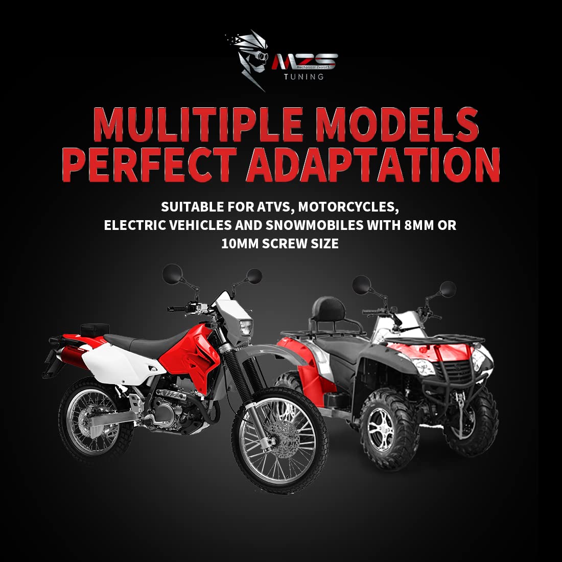 MZS mirror fitted on ATV in outdoor setting increasing rider awareness