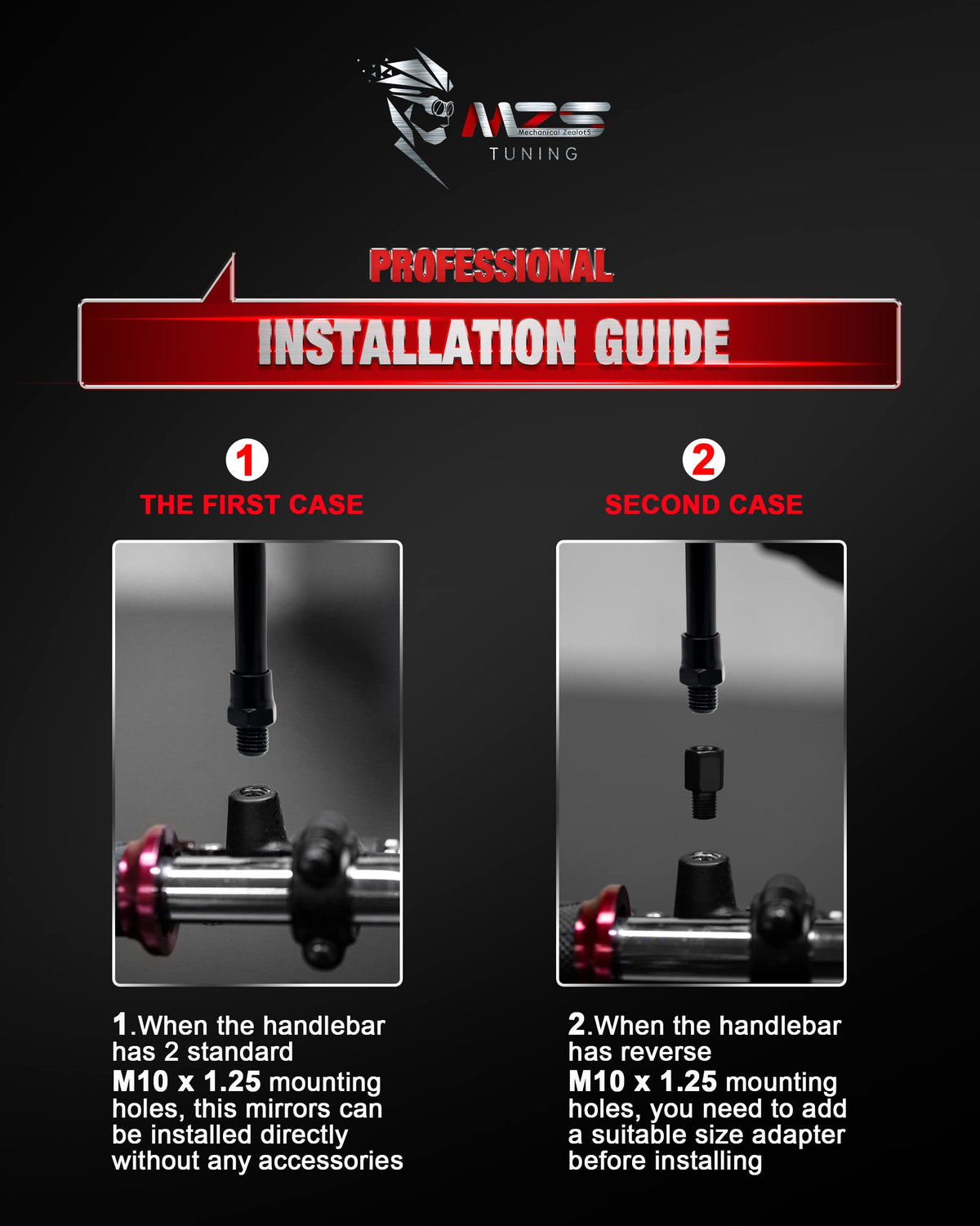 MZS size and scale comparison beside handlebars for quick fit assessment