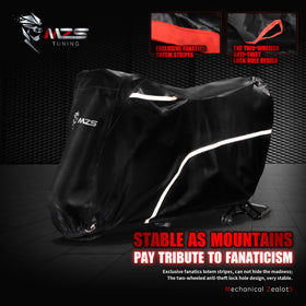 MZS cover on motorcycle showing size fit for large bikes