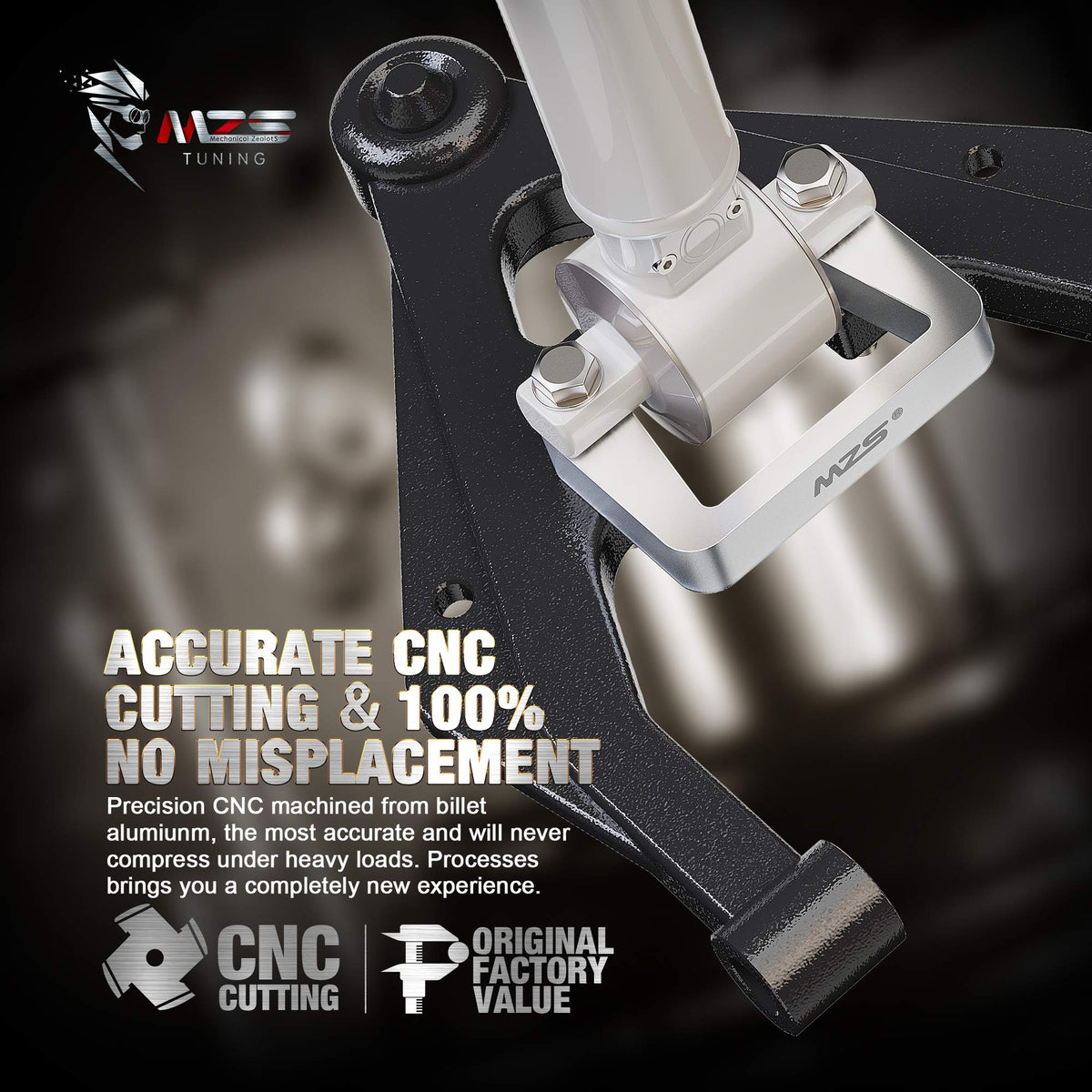 MZS spacers mounted on a strut showing fitment detail and improved clearance benefit
