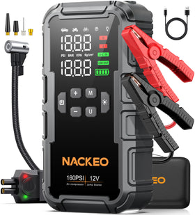 NACKEO front view showing compact jump starter benefits fast roadside power