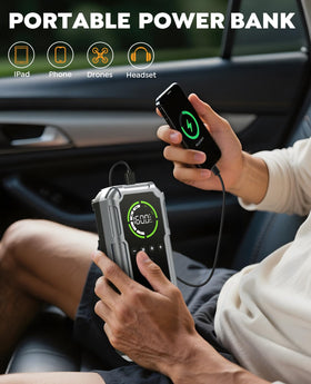 NACKEO in use jumping a car battery on roadside emergency