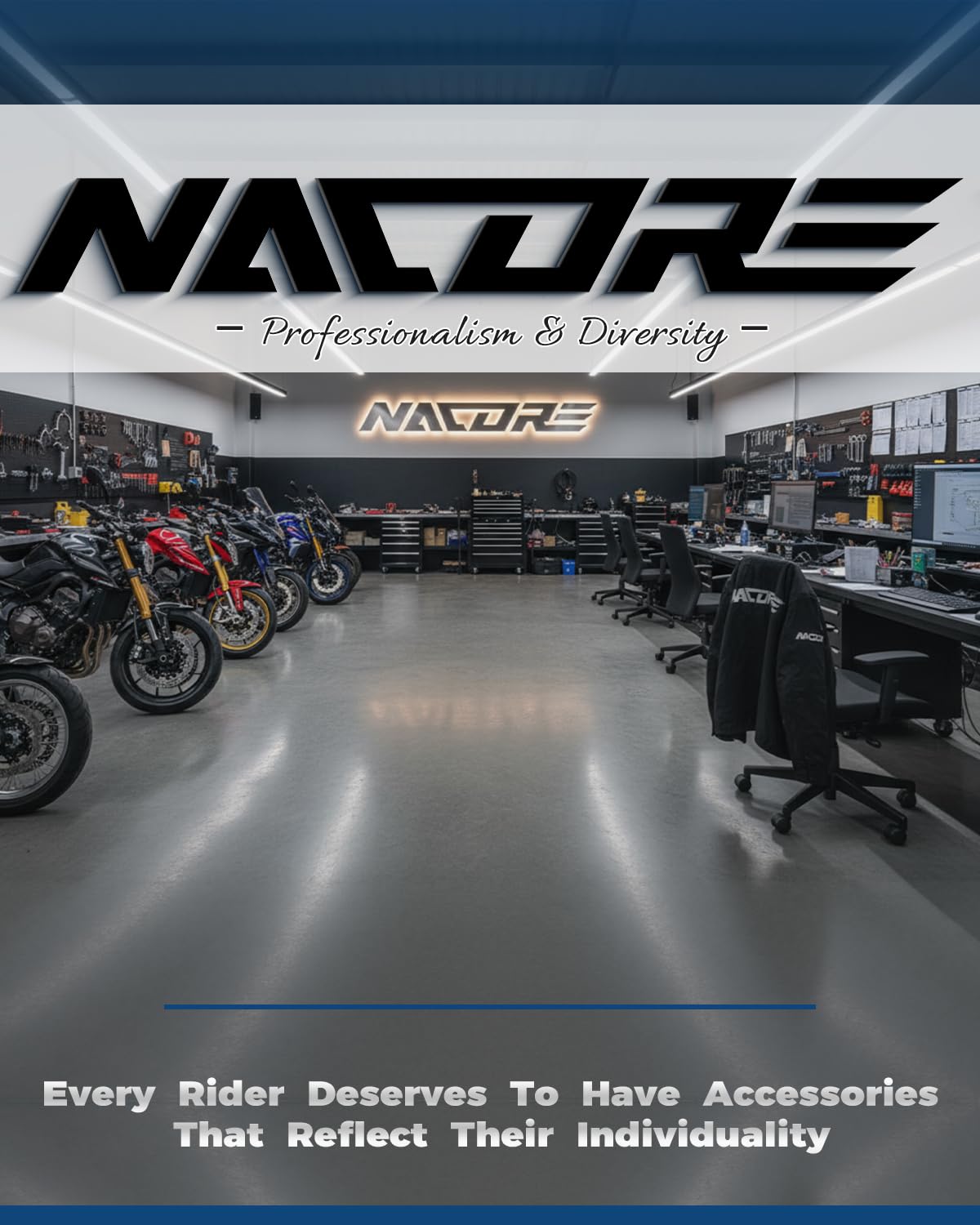 NACORE on a pit bike in action providing sleek, understated styling