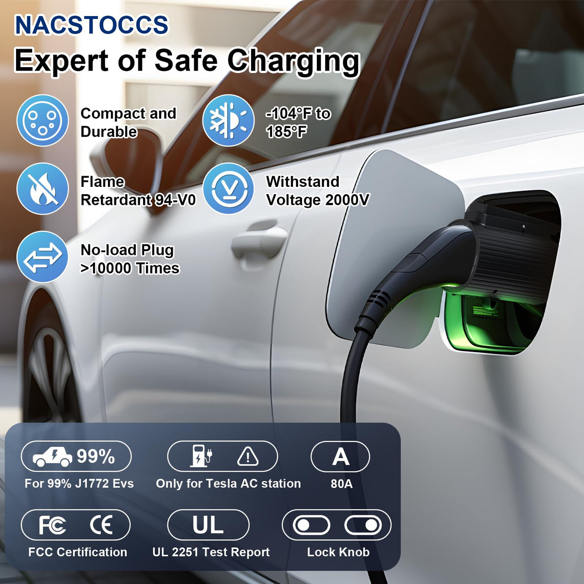 NACSTOCCS secure locking mechanism detail preventing accidental unplug benefit