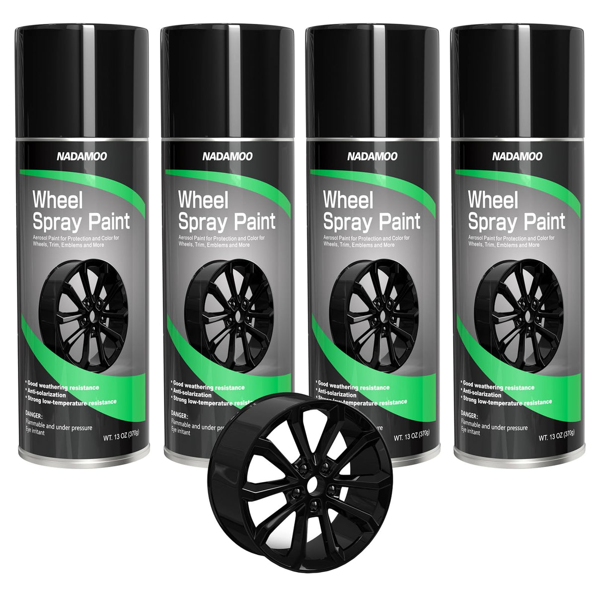 NADAMOO front packaging showing four gloss black cans and benefit of full set