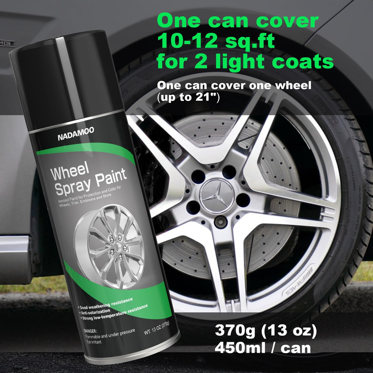 NADAMOO 13 oz can beside a wheel for scale showing convenient size benefit