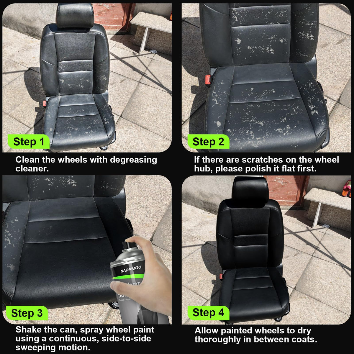 NADAMOO shoe makeover before and after demonstrating color renewal and scuff concealment