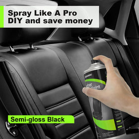 NADAMOO spraying car seat before-and-after showing renewed black finish and protection benefit
