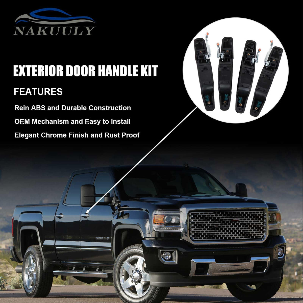 Nakuuly driver-side handle with keyhole visible, allows reuse of original lock cylinder