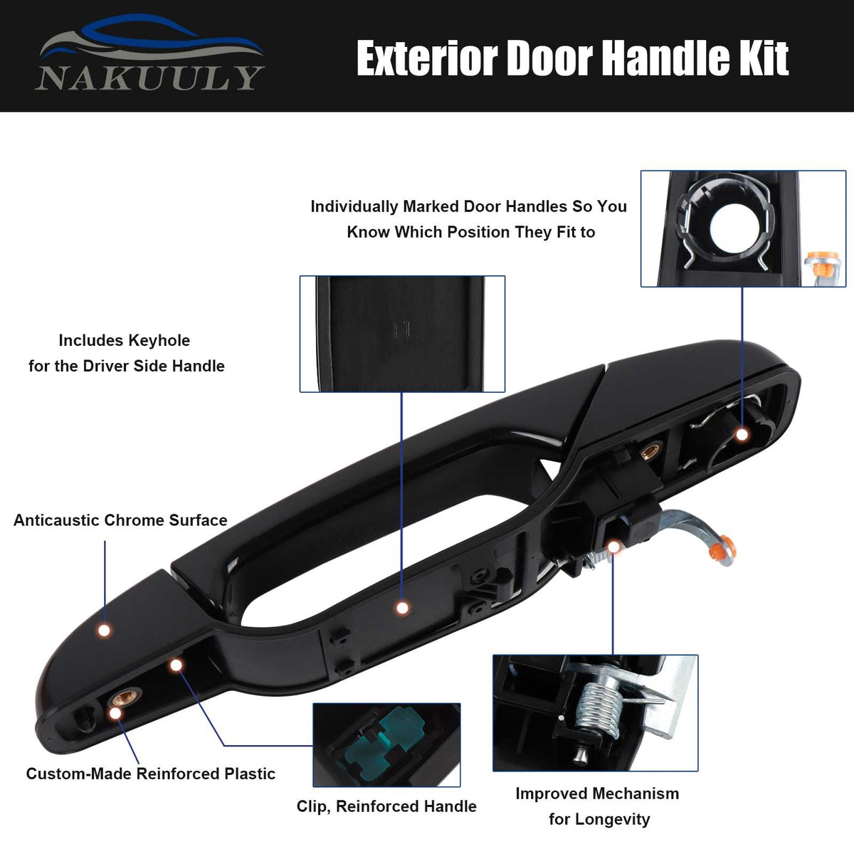 Nakuuly handle mounted on front door of truck, restores functionality and factory look