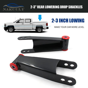 Nakuuly installed shackles under Silverado illustrating improved rear stance and stability