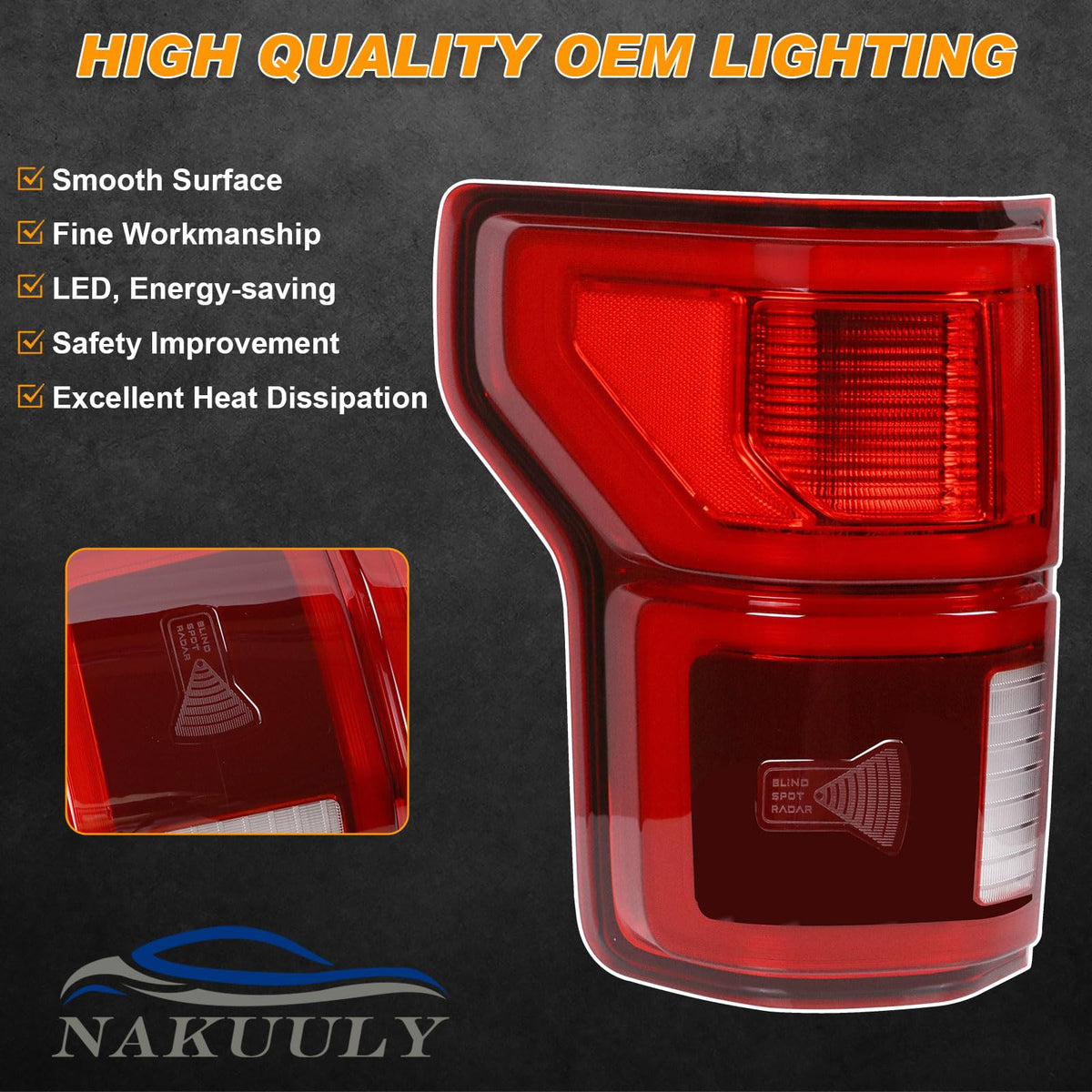 Nakuuly LED tail light next to a hand showing scale and easy handling benefit