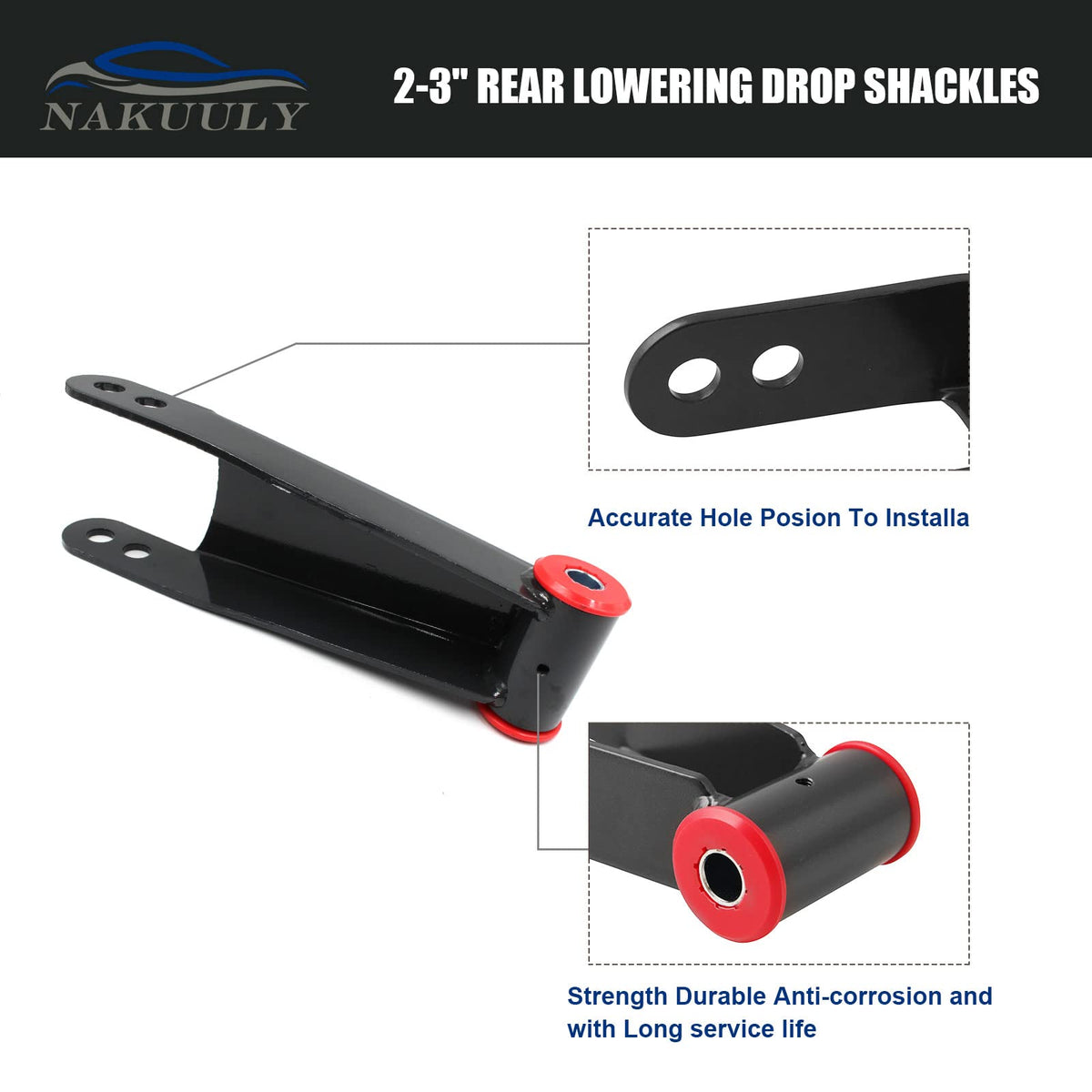 Nakuuly side profile shackle next to tape measure showing exact 2–3 inch drop scale