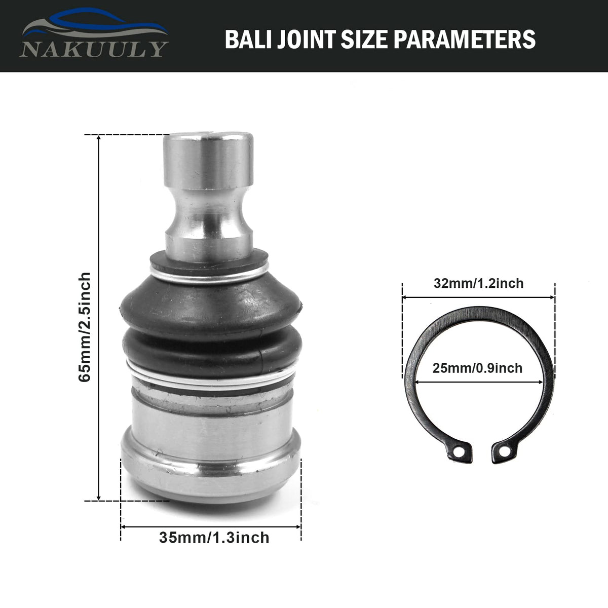 Nakuuly side profile of assembled ball joint highlighting robust housing for improved stability