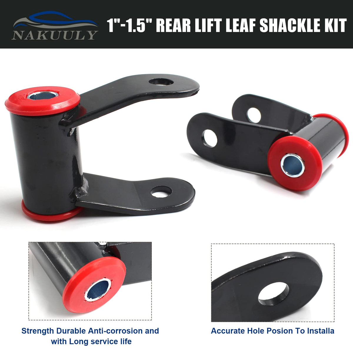 Nakuuly shackle beside ruler showing 1–1.5 inch lift scale