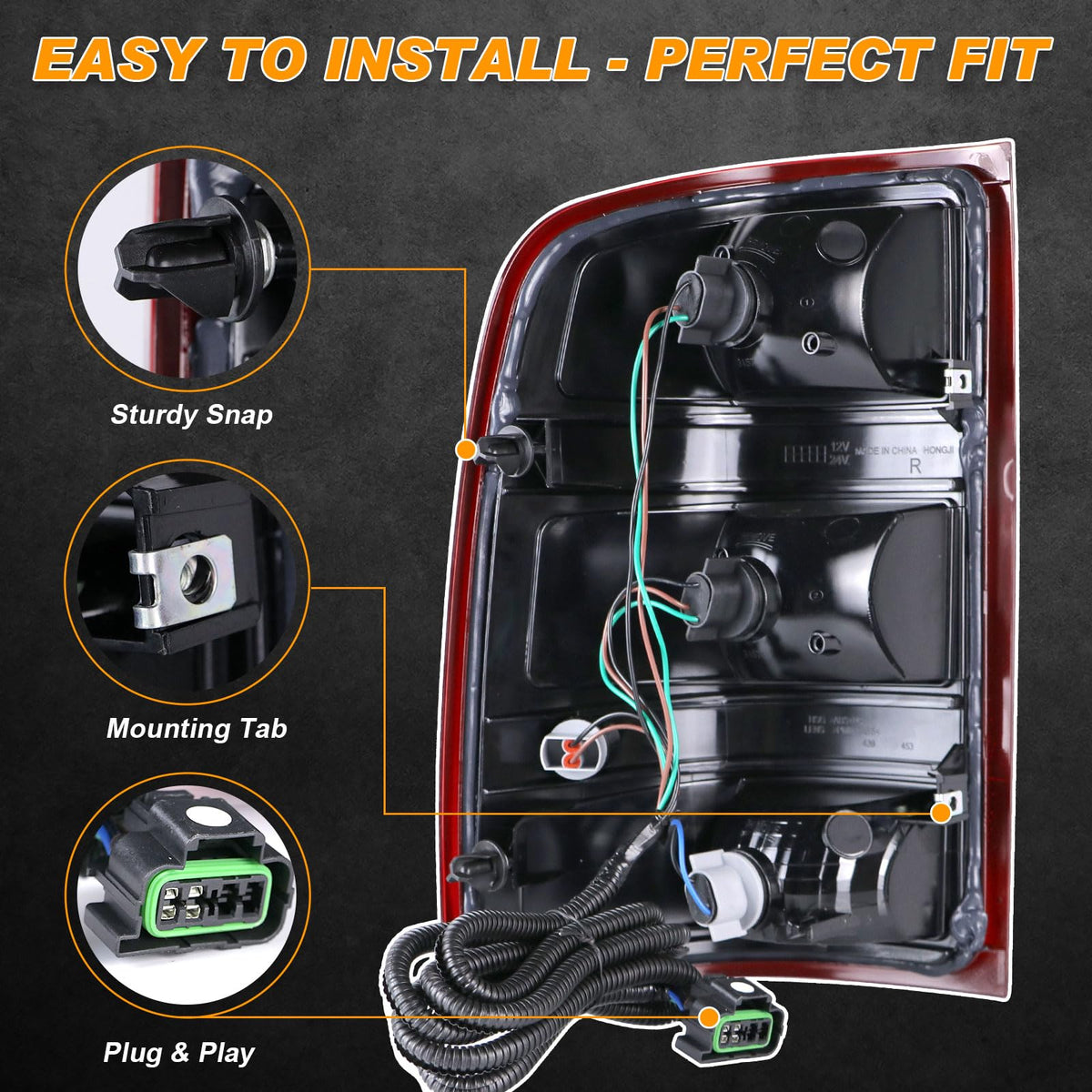 Nakuuly tail light rear view with harness and plugs for easy install