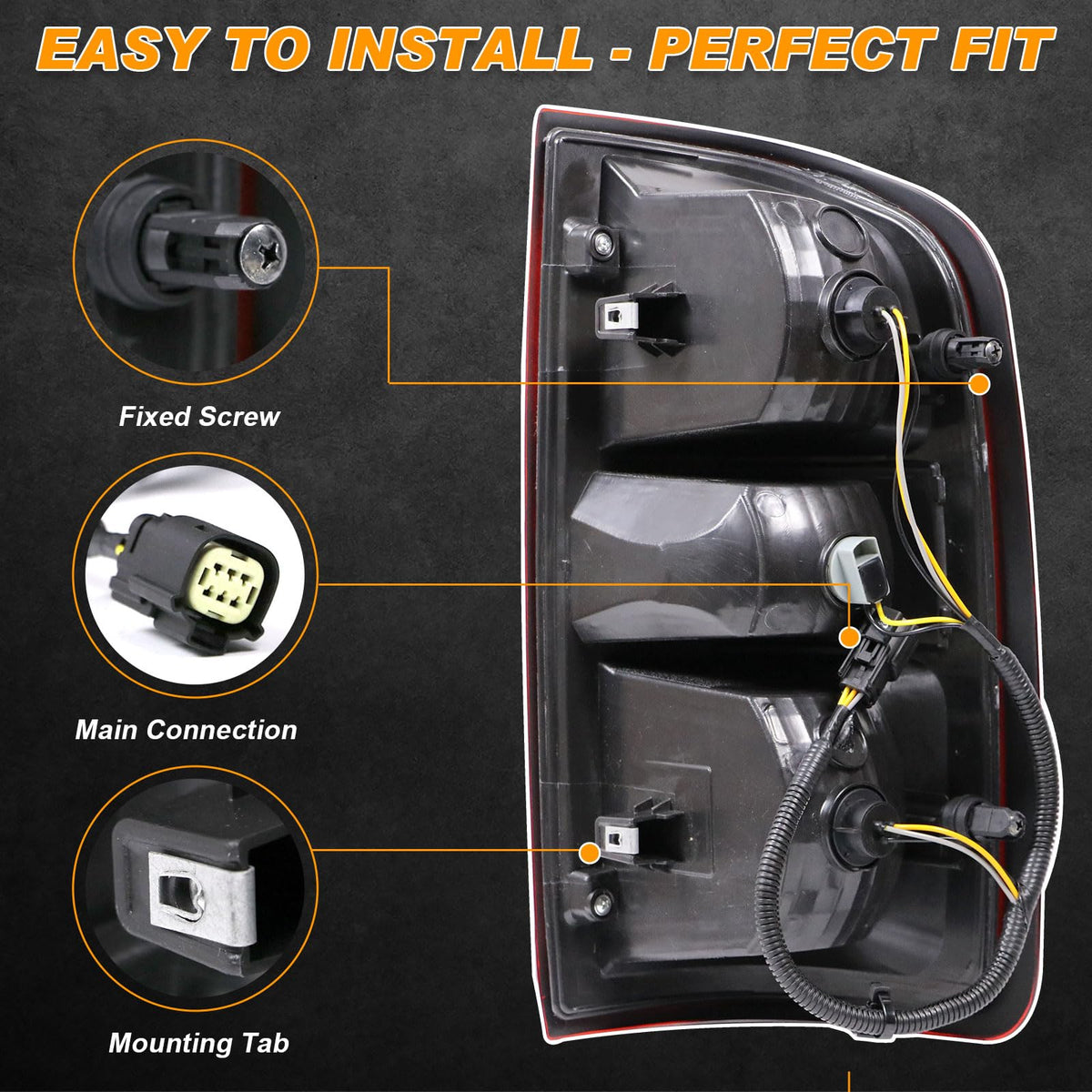 Nakuuly tail light backside showing harness and plug for easy installation