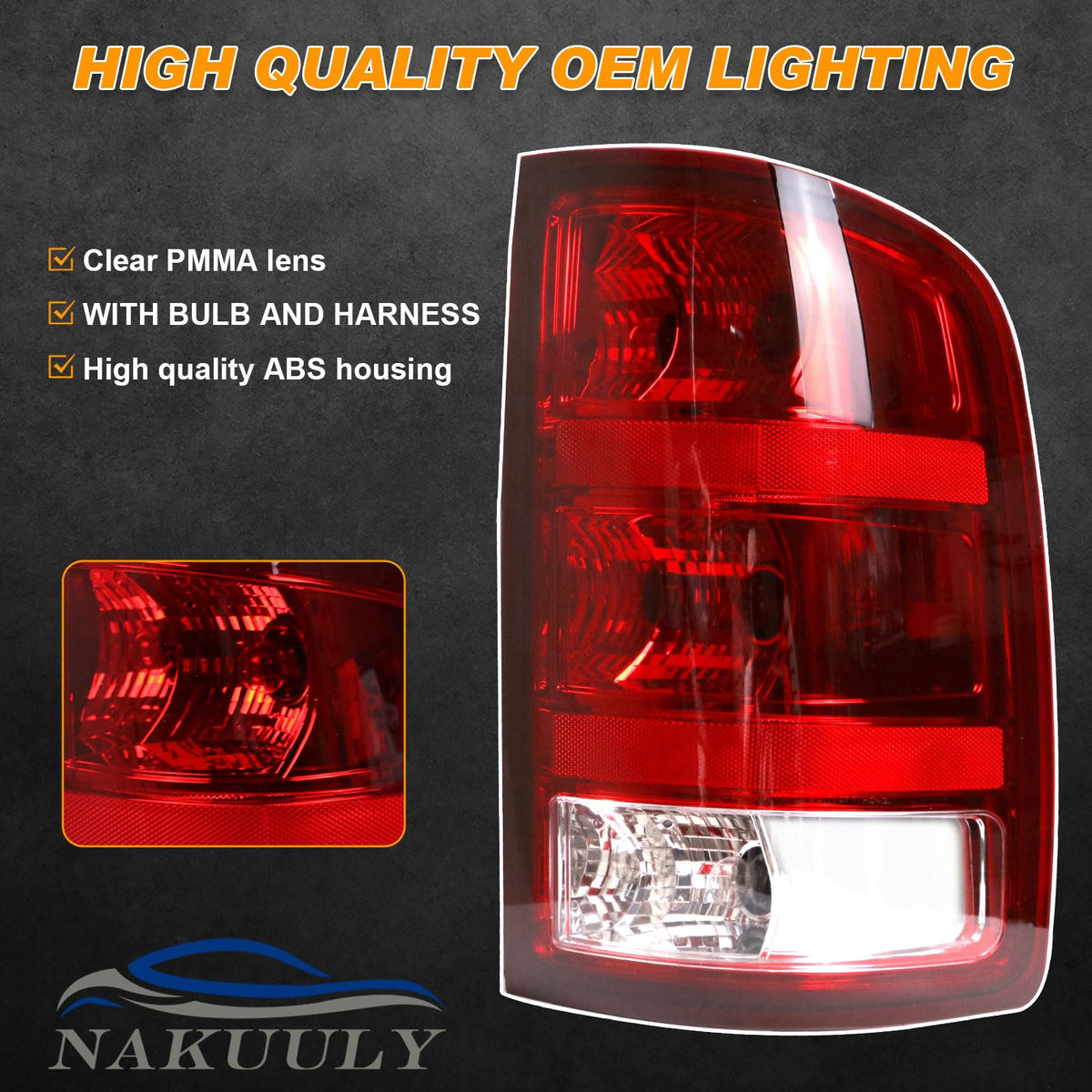 Nakuuly tail light beside ruler showing size and exact-fit benefit