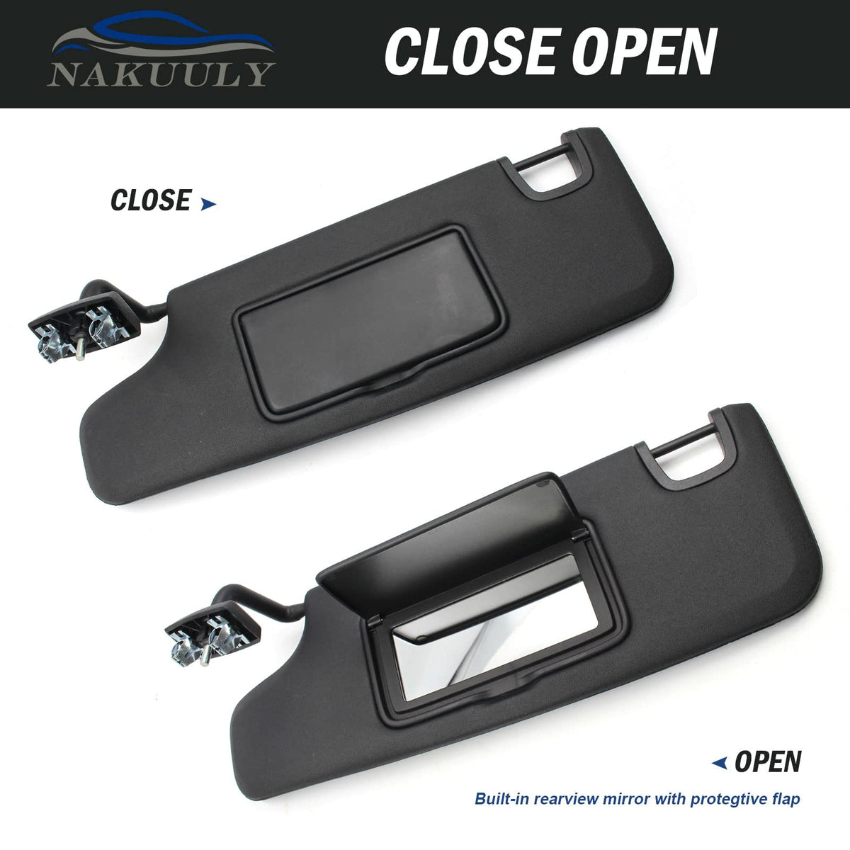 Nakuuly visor mirror close-up with built-in mirror and convenience benefit