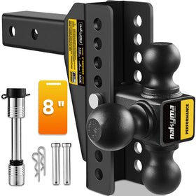 Nakyma front view of tri-ball hitch showing overall design and convenience
