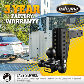 Nakyma hitch beside hand for scale showing compact heavy-duty construction