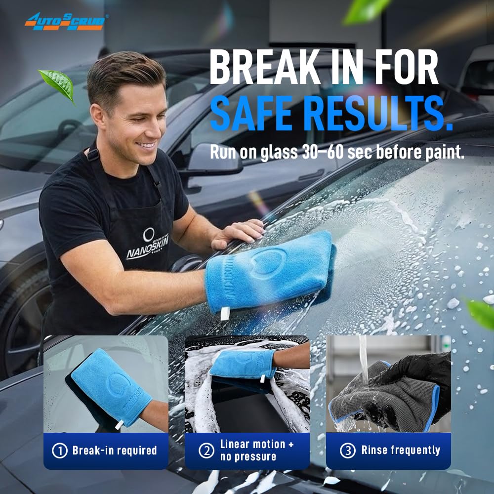 Nanoskin AUTOSCRUB mitt rinsing under tap showing easy cleaning advantage