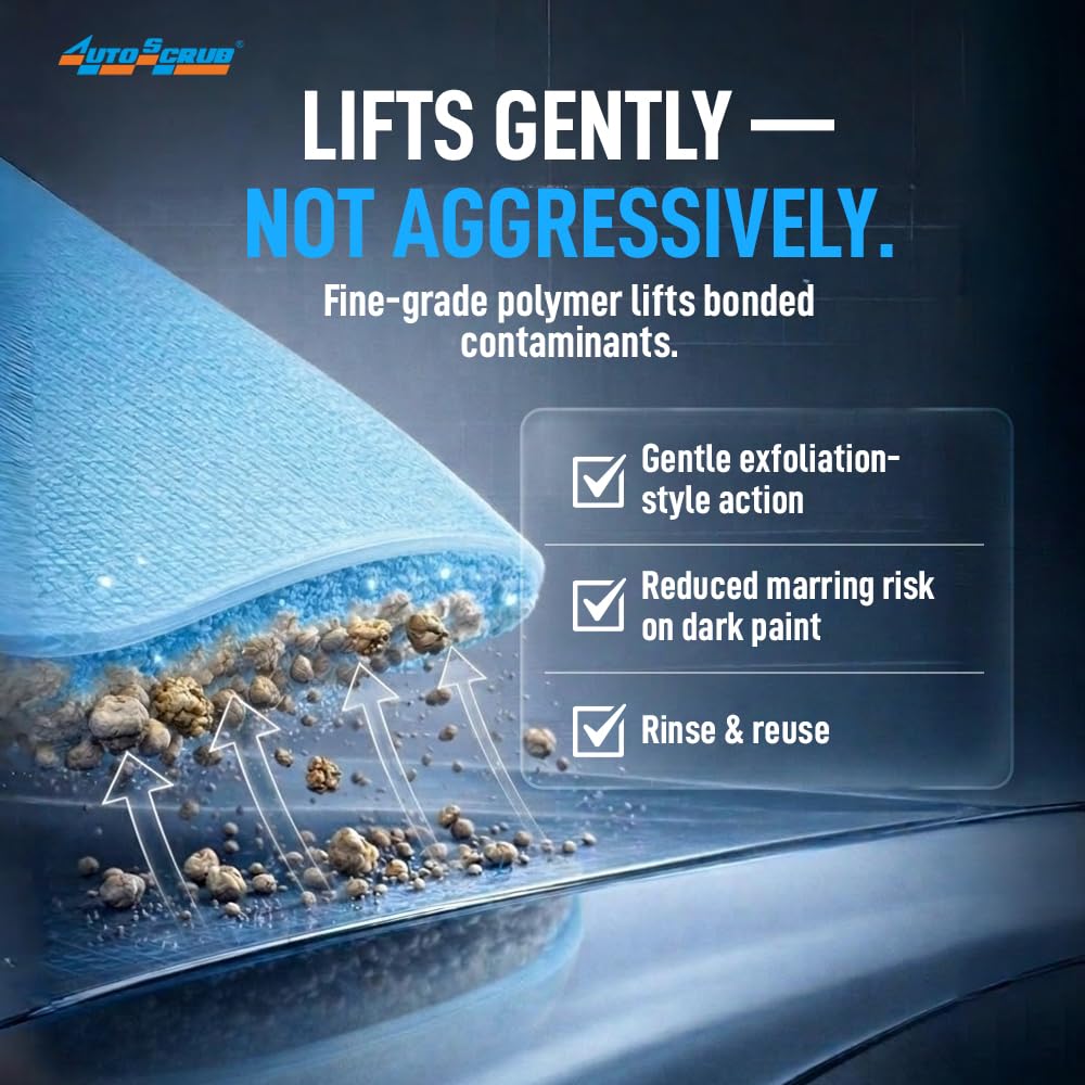 Nanoskin AUTOSCRUB mitt used on car panel demonstrating fast decontamination