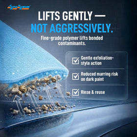 Nanoskin AUTOSCRUB mitt used on car panel demonstrating fast decontamination