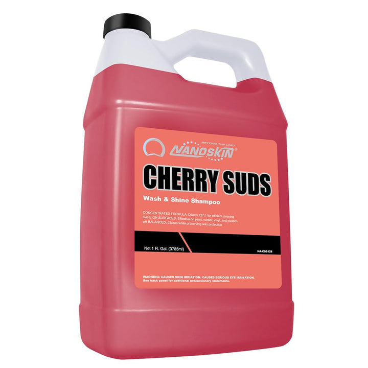 Nanoskin CHERRY SUDS one-gallon bottle front view showing label and size benefit