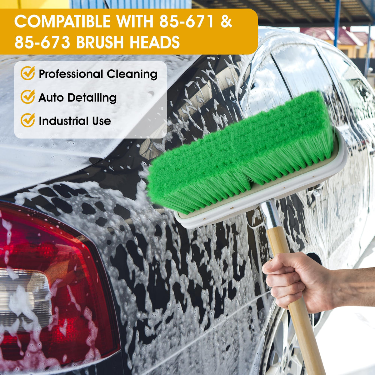 Nanoskin handle connected to brush head during auto detailing for efficient cleaning