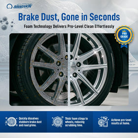 Nanoskin being sprayed on wheel showing effective brake dust lifting