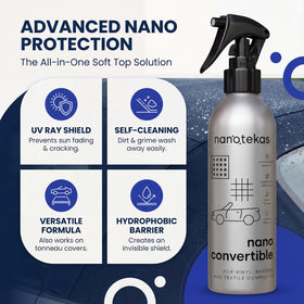 Convertible driving with Nanotekas protection, showcasing cleaner roof benefit