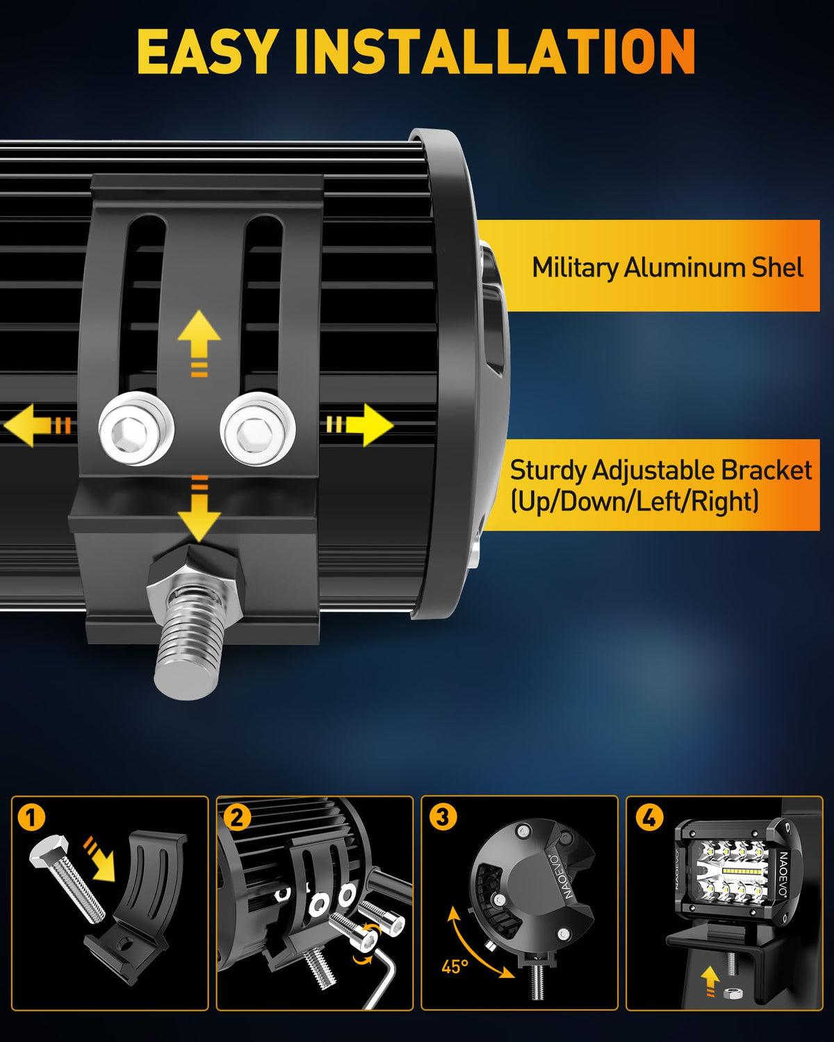 NAOEVO cooling fans and rear housing detail ensuring effective heat dissipation