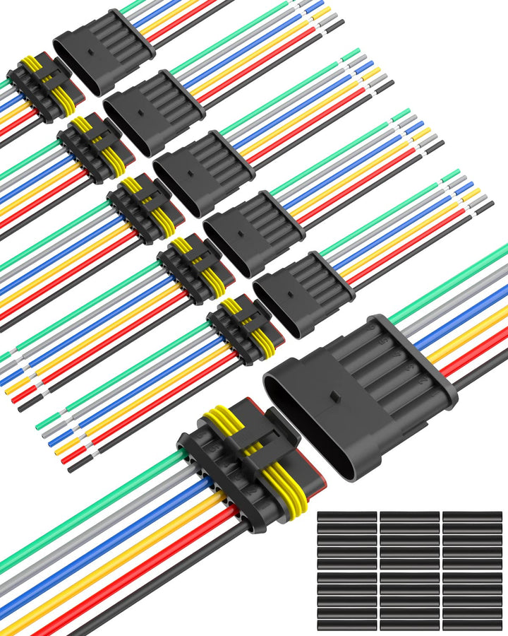 NAOEVO front packaging showing six 6-pin waterproof connectors and accessories for quick installs